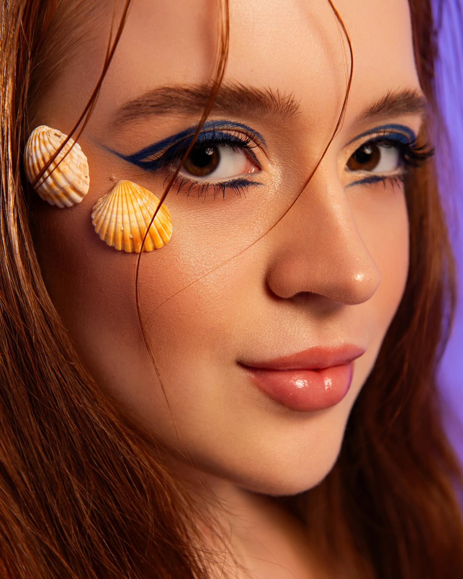 Close fashion beauty portrait after High-end skin, makeup and colour retouching